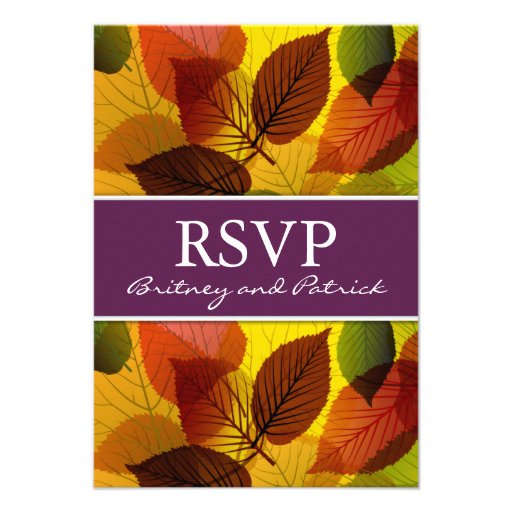 Autumn Purple Falling Leaves Wedding RSVP Cards Invite