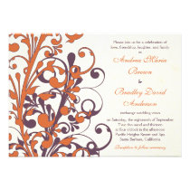 Autumn Purple Orange Floral Wedding Invitation invitations
