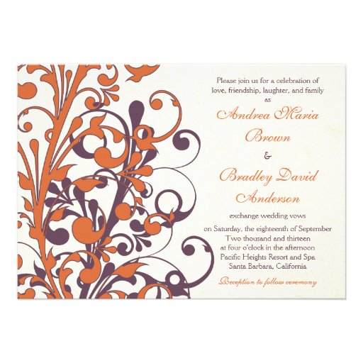 Autumn Purple Orange Floral Wedding Invitation