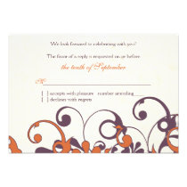 Autumn Purple Orange Floral Wedding RSVP Reply invitations