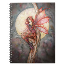 Autumn Red Fairy Fantasy Art by Molly Harrison Spiral Notebooks
