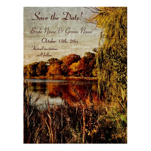 Autumn reflections save the date postcard