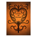 Autumn romance elegant black scrollwork heart custom announcements