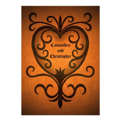 Autumn romance elegant black scrollwork heart custom announcements