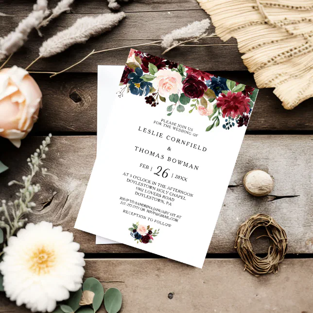 Autumn Rustic Dazzling Burgundy Wedding Invitation Zazzle