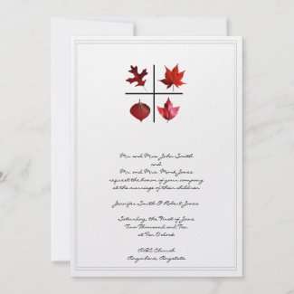 Autumn Square - Fall Leaf design in Red Orange invitation