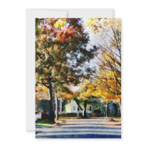 Autumn Street With Yellow House Personalized Invites