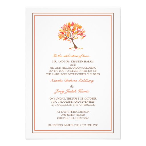 Autumn Theme Tree Flat Wedding Invitation