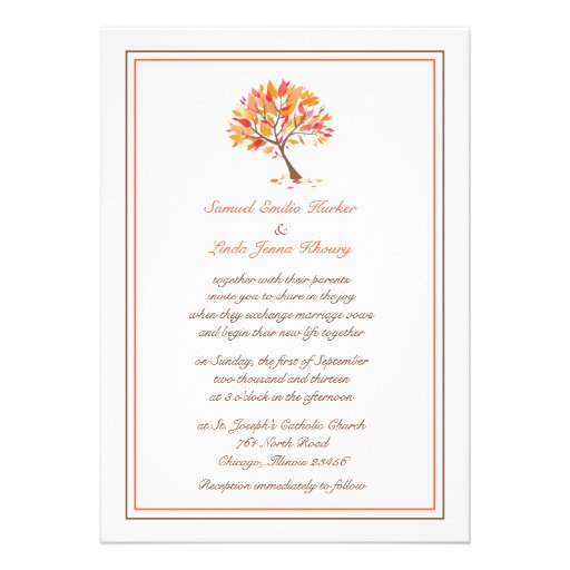 Autumn Theme Tree Flat Wedding Invitation