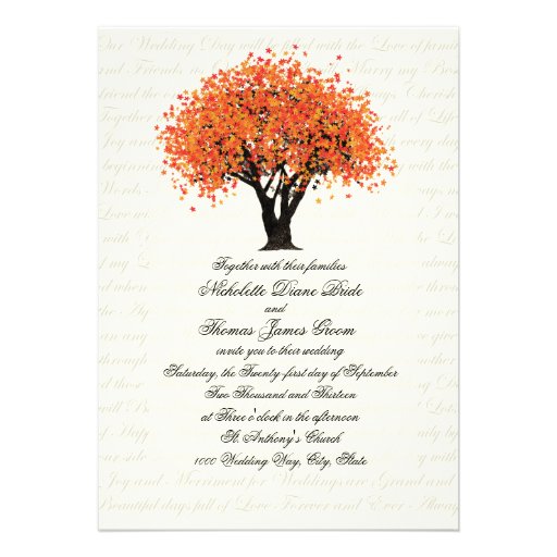 Autumn Tree Dancing Blooms Wedding Personalized Invitations