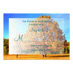 Autumn Tree Falling Leaves Fall Wedding RSVP Cards