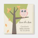 Autumn Tree Pink Owl Baby Shower Save the Date Fridge Magnet