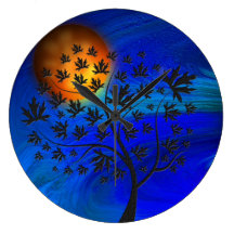 Autumn Tree Silhouette Abstract Art Clocks