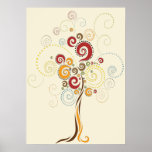 Autumn Tree With Swirls and Dots Poster