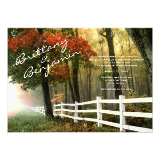 Autumn Trees Fall Leaves Fence Wedding Invitations
