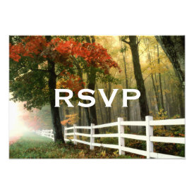 Autumn Trees Fall Leaves Fence Wedding RSVP Cards