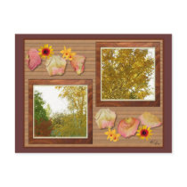 Autumn trees on a wall collage post card postcards by KABSANNIE Autumn trees on a wall collage post card postcards
