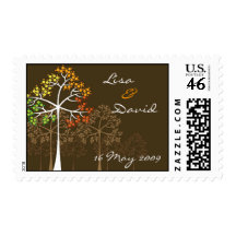 Autumn Trees on Brown Save The Date /Invite Stamps