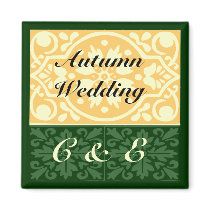 Autumn Wedding Green Tan Monogram Custom Magnet magnets