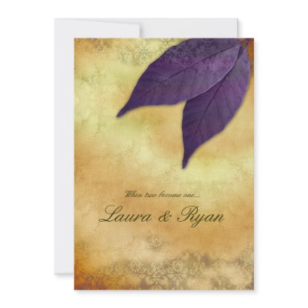 Autumn Wedding Invitation 2 Leaves Purple Cream invitation