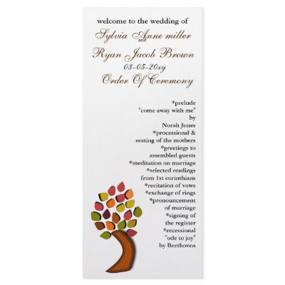 autumn Wedding program Rack Card by blessedwedding