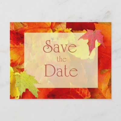Autumn Wedding Save the Date, Orange Leaves Post Card