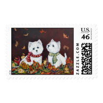Autumn Westies Postage Stamp stamps