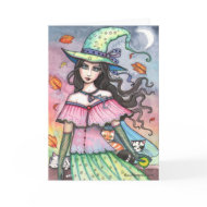 Autumn Witch and 3 Cats Card