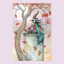 Autumn Witch Cat Poster Print