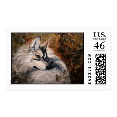 Autumn Wolf Postage Stamp by SMVstudio