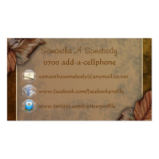 Autumn Wood Nymph Profile Cards Business Card Templates (back side)