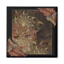 Autumn Wood Nymph Square Magnet