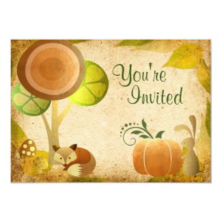 Autumn Woodland Animals Baby Shower Invitation