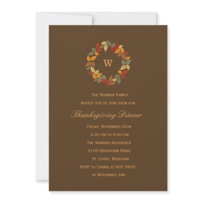 Autumn Wreath Thanksgiving Party Invitation by berryberrysweet