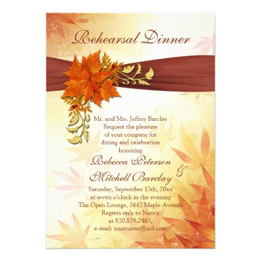 Autumnal leaves Rehearsal Dinner Custom Invite