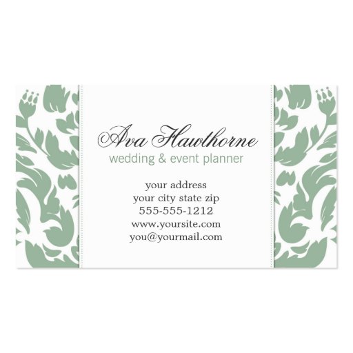 Ava Gray Damask Floral Chic Business Card Vertical (back side)