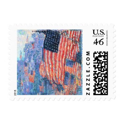 Avenue in the Rain by Frederick Childe Hassam Stamps by MasterpieceCafe