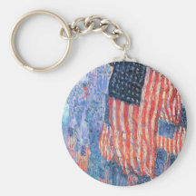 Avenue in the Rain, Hassam, Vintage Impressionism Keychains