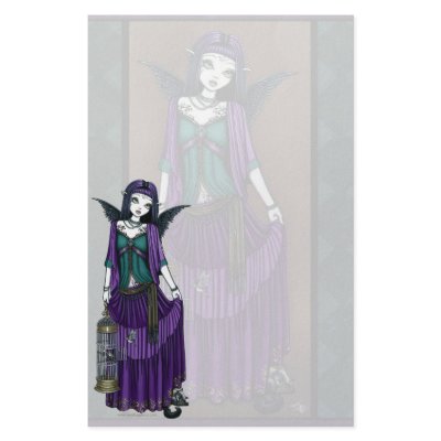 "Avery" Gothic Angel Bird Cage Stationery by mykajelina