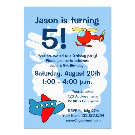 Aviation theme Birthday party invitations for kids