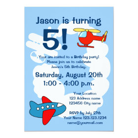 Aviation theme Birthday party invitations for kids 5