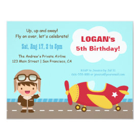 Aviator Boy Airplane Birthday Party Invitations