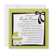 Avocado Green Baby Buggy Custom Announcement