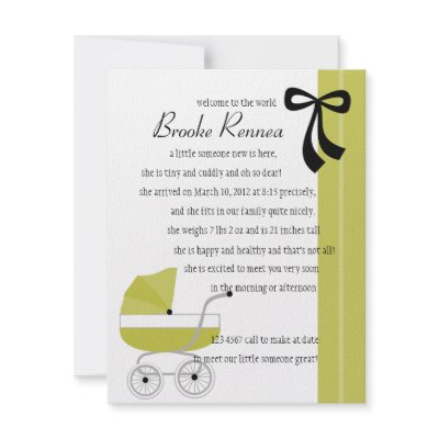 Avocado Green Baby Buggy Announcement by trennea
