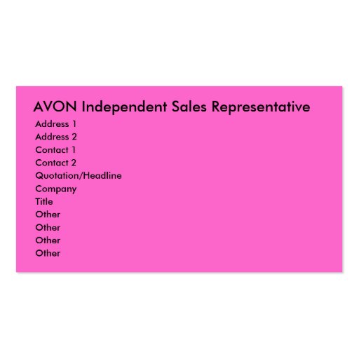 AVON Independent Sales Representative, Address ... Business Card