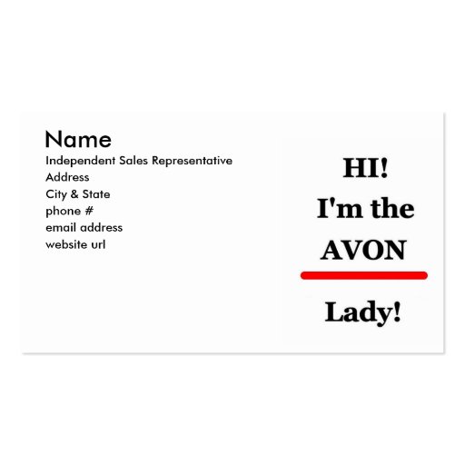 Avon lady business or profile card business card templates (front side)