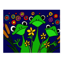 AW- Happy Frogs Folk Art Postcard