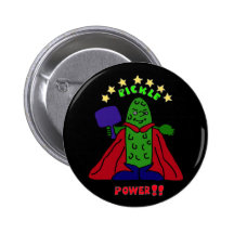 AW- Pickle Power Superhero Pickleball Cartoon Buttons