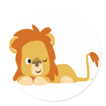 Awake Cartoon Lion round sticker