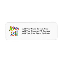 Awesome 21 Birthday T-shirts and Gifts Custom Return Address Label